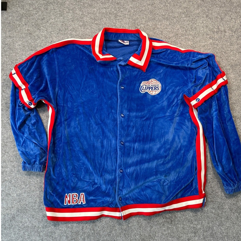 Unique NBA Los‎ Angeles Clippers Warm Up Jacket XXL Blue Velour Retro Snap Front